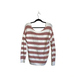 Maurices White & Pink Striped Open Twist Back Reversible Sweater Xsmall Women’s